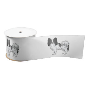 Black And White Papillon Cute Cartoon Dogs Satin Ribbon