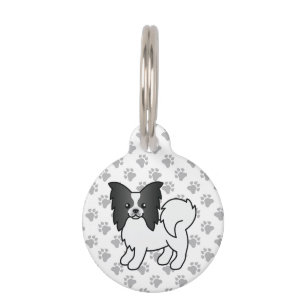 Black And White Papillon Cute Cartoon & Pet's Info Pet Tag