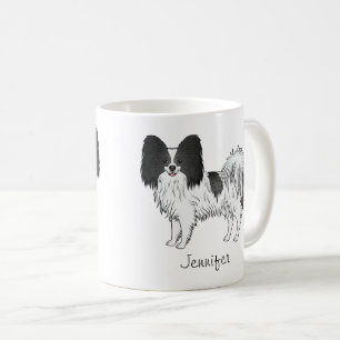 Black And White Papillon Cute Dog With Custom Name Coffee Mug