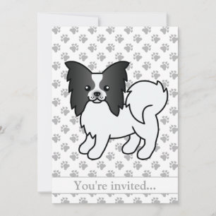 Black And White Papillon Dog Birthday Party Invitation