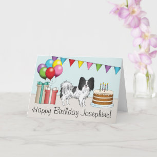 Black And White Papillon Dog Colourful Birthday Card