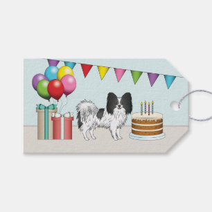 Black And White Papillon Dog Colourful Birthday Gift Tags