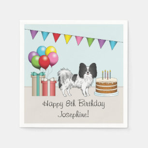 Black And White Papillon Dog Colourful Birthday Napkin