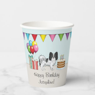 Black And White Papillon Dog Colourful Birthday Paper Cups