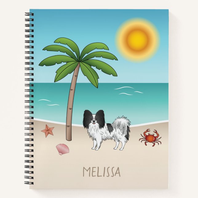 Black And White Papillon Dog Tropical Summer Beach Notebook (Front)