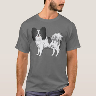 Black And White Papillon Happy Cartoon Dog T-Shirt
