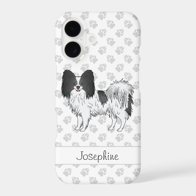 Black And White Papillon With Paws And Custom Name (Back)