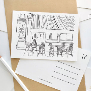 Black and White Paris Cafe Postcard