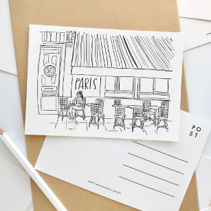Black and White Paris Cafe Postcard