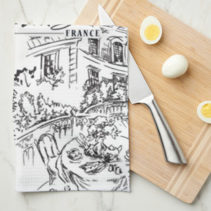 Black and White Paris Eiffel Toile  Tea Towel