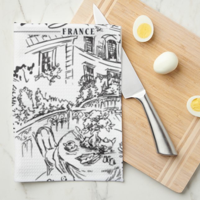 Black and White Paris Eiffel Toile  Tea Towel (Quarter Fold)