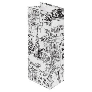 Black and White Paris Eiffel Toile  Wine Gift Bag