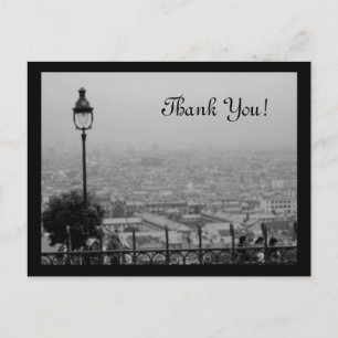 Black and White Paris Scene Thank You Postcard