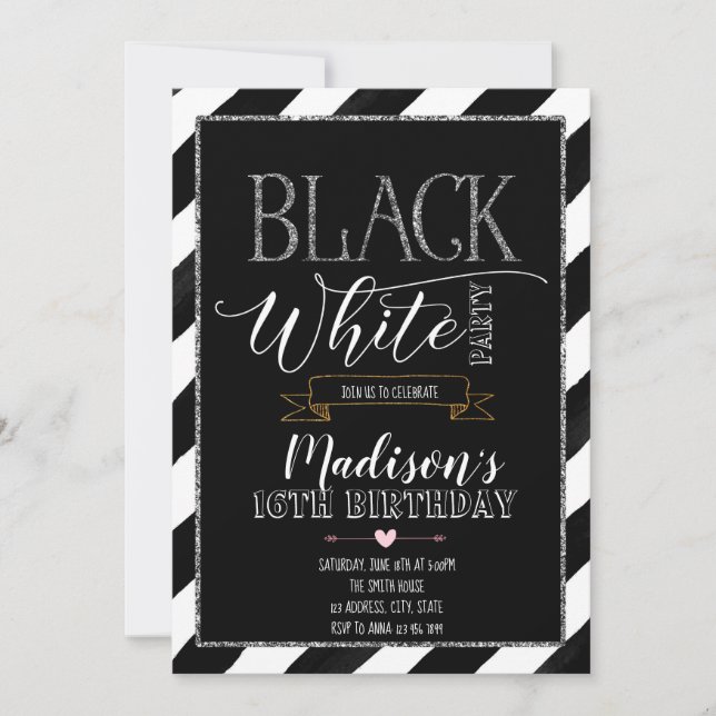 Black and white party invitation (Front)