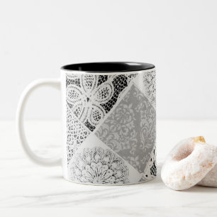Black and white Patchwork Lace Coffee Mug
