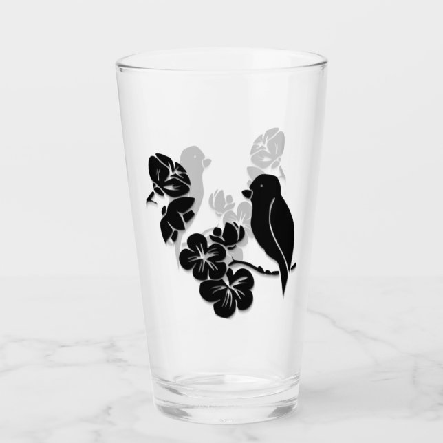 Black and White Pattern Bird Glass (Front)