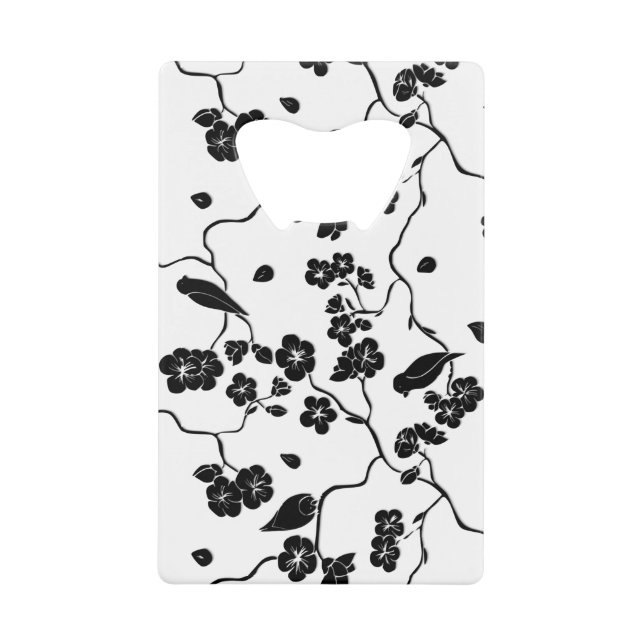 Black and White Pattern Birds on Cherry Blossoms   (Front)