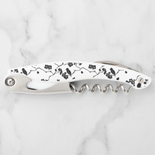 Black and White Pattern Birds on Cherry Blossoms Corkscrew