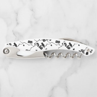 Black and White Pattern Birds on Cherry Blossoms Corkscrew