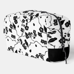 Black and White Pattern Birds on Cherry Blossoms Dopp Kit