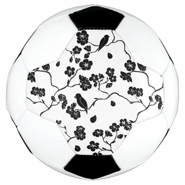 Black and White Pattern Birds on Cherry Blossoms Football (Front)