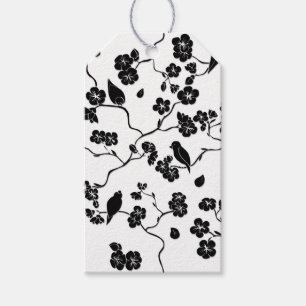 Black and White Pattern Birds on Cherry Blossoms   Gift Tags