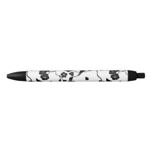 Black and White Pattern Birds on Cherry Blossoms Ink Pen