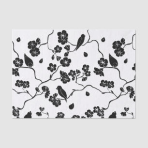 Black and White Pattern Birds on Cherry Blossoms   Tissue Paper