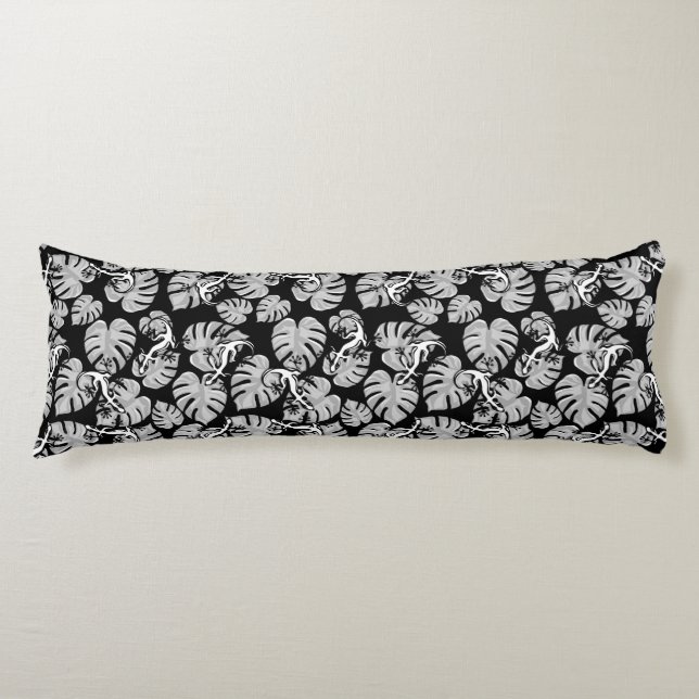 Black And White Pattern - Geckos And Leaves Body Cushion (Front)