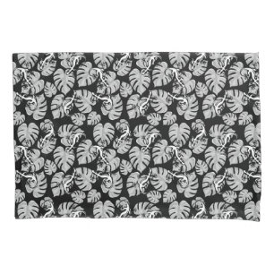 Black And White Pattern - Geckos And Leaves Pillowcase