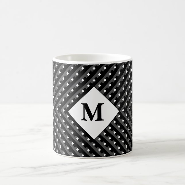 Black and White pattern Monogram Coffee Mug (Center)