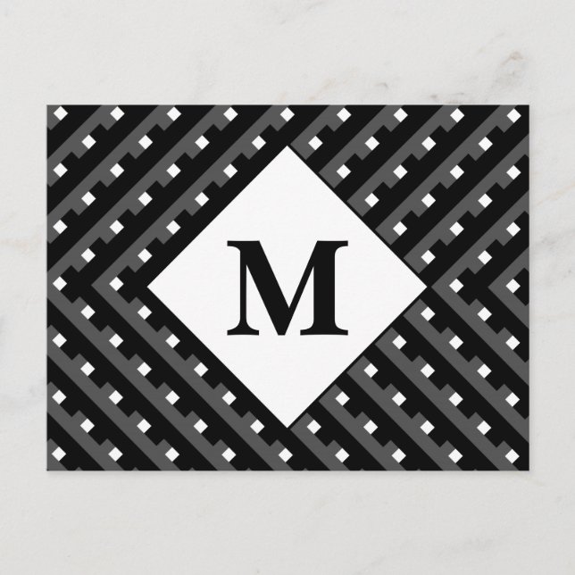 Black and White pattern Monogram Postcard (Front)