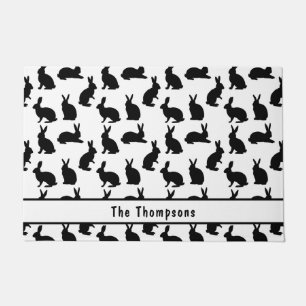 Black And White Pattern Of Bunnies With A Name Doormat