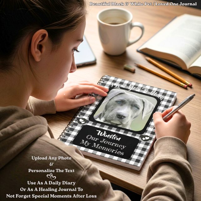 Black and White Pattern Pet Photo Memorial Journal (Personalized black & white pet / loved one daily diary and journal for memories bereavement keepsake)