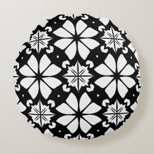 Black and white Pattern Round Cushion