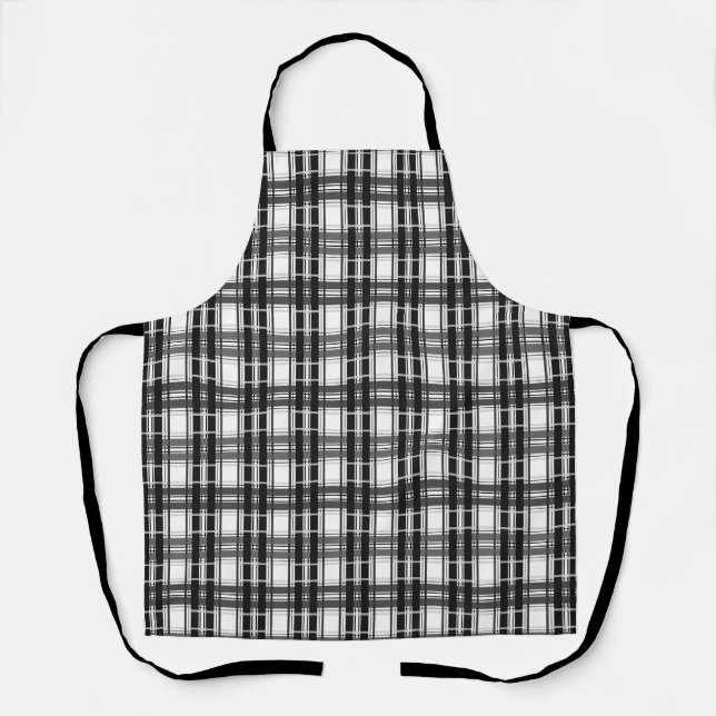 Black and white pattern Tartan geometry chequered Apron (Front)