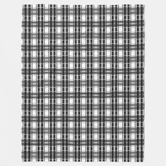Black and white pattern Tartan geometry chequered Fleece Blanket (Front)