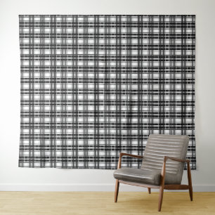 Black and white pattern Tartan geometry chequered Tapestry