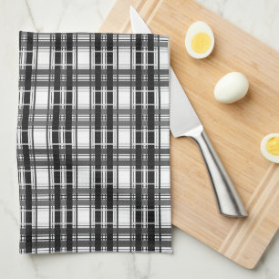 Black and white pattern Tartan geometry chequered Tea Towel