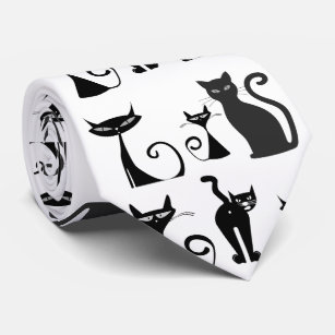 Black  and White Pattern with Funny Looking Cats Tie
