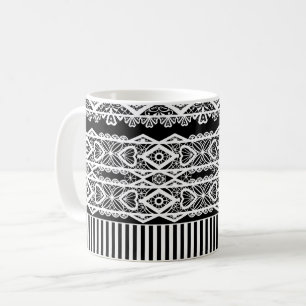 Black and white pattern with lace and patchwork coffee mug