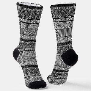 Black and white pattern with lace and patchwork el socks