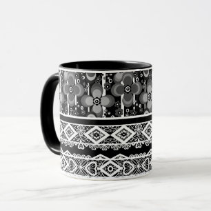Black and white pattern with lace and patchwork mug