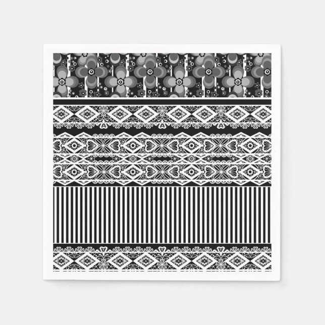 Black and white pattern with lace and patchwork napkin (Front)