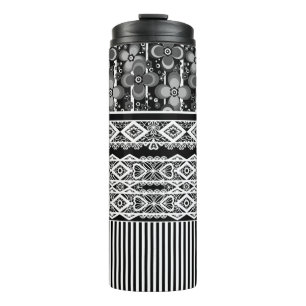 Black and white pattern with lace and patchwork thermal tumbler