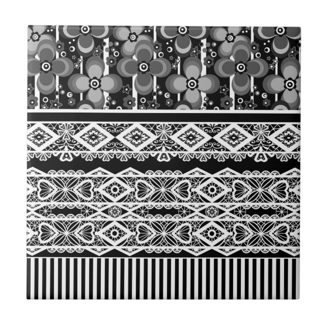 Black and white pattern with lace and patchwork tile (Front)