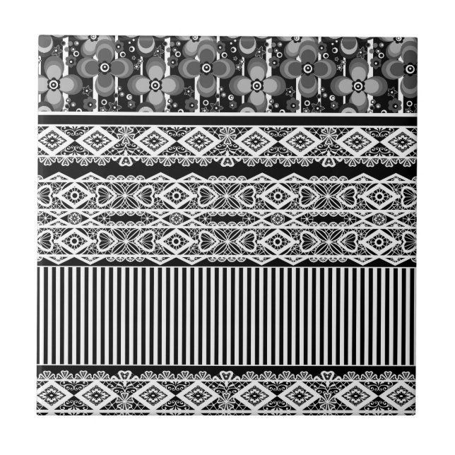 Black and white pattern with lace and patchwork tile (Front)