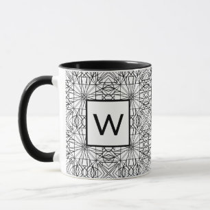 Black and White Pattern with Monogram (2 sides) Mug