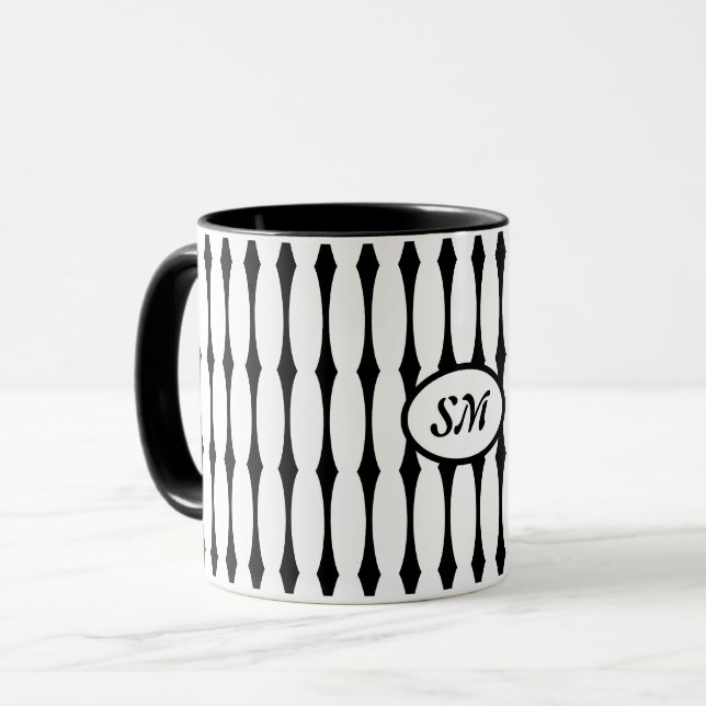 Black and white pattern, your initials or monogram mug (Front Left)