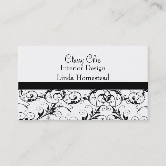 Black and White Patterned Business Card (Front)